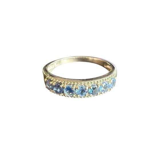 Blue Spinel Sterling Silver Band Ring With Intricate Detailing - Picture 2 of 7